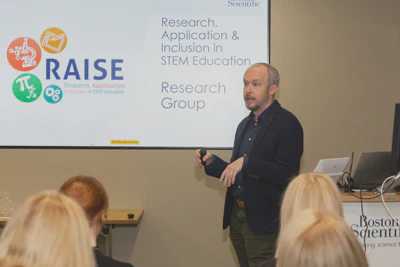 *Dr. Tom Delahunty presenting to members of the Boston Scientific community on the mission and aims of RAISE*